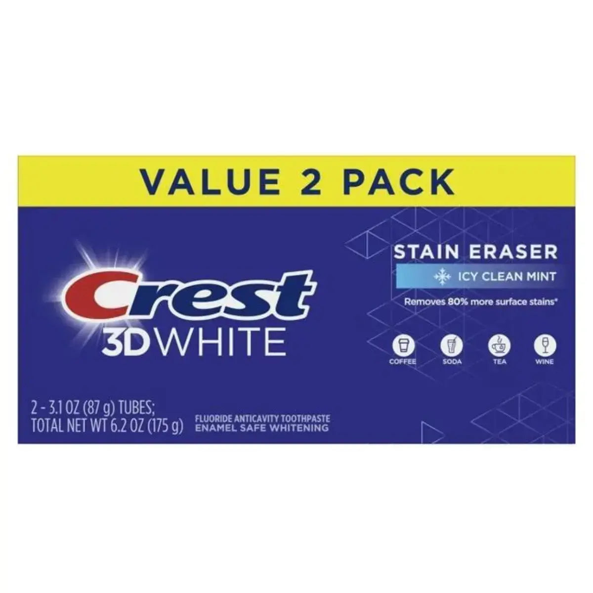 Crest 3D White Stain Eraser Icy Clean Mint Value 2 Pack 175g Dentifrice 